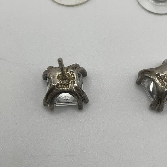 Cubic Zirconia Solitaire Earrings Sold Sterling Setting about 4 CTW Princess Cut - Picture 6 of 12